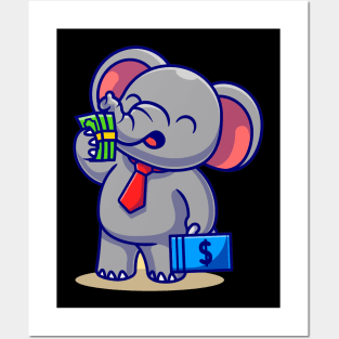 Cute elephant business with money cartoon Posters and Art